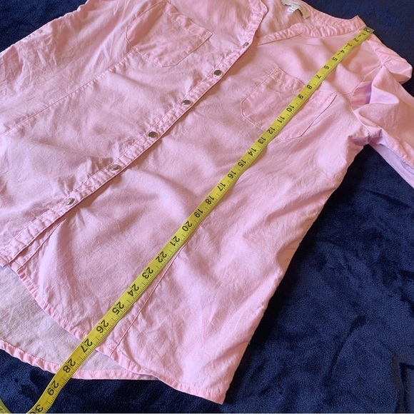 Coral Bay Linen Blend Top Womens Large Pink 3/4 Sleeves Snap Front Casual Preppy - Picture 8 of 11